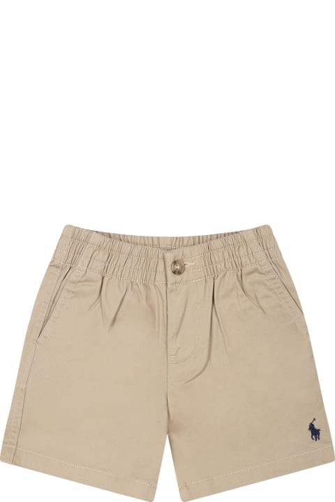 Bottoms for Baby Boys Ralph Lauren Beige Shorts For Baby Boy With Embroidery