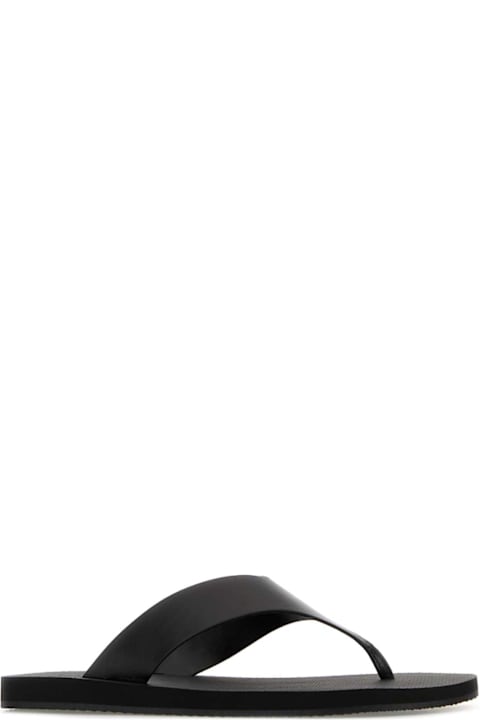 The Row Black Leather Dune Thong Slippers