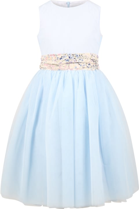 Dresses for Girls Simonetta Light-blue Dress For Girl With Tulle Skirt