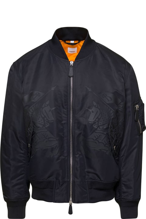 Coats & Jackets Sale for Men Burberry Black Bomber Jacket With Equestrian Knight Print In Polyamide Stretch Man