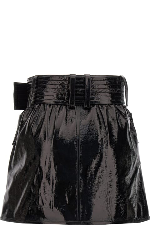 Balmain Skirts for Women Balmain Belt-up Shiny Leather Skirt