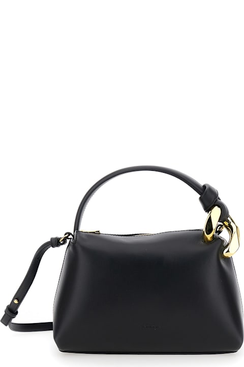 J.W. Anderson حقائب توتي لـ السيدات J.W. Anderson 'corner Small' Black Handbag With Metallic Knot Detail In Leather Woman