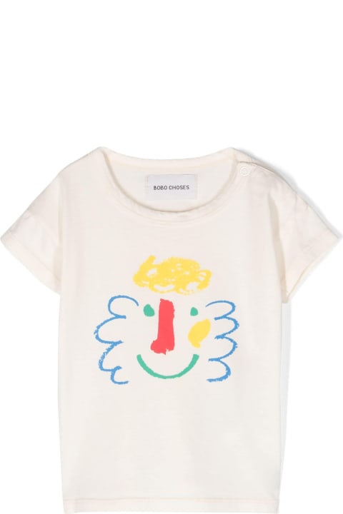 ベビーボーイズ Bobo Chosesのトップス Bobo Choses Ivory T-shirt For Baby Boy With Multicolor Print