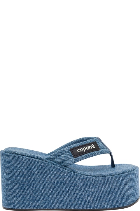 Coperni Sandals for Women Coperni Light Blue Sandals With Wedge And Logo Patch In Denim Woman