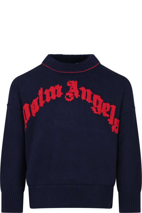 Palm Angels for Kids Palm Angels Blue Sweater For Boy With Logo