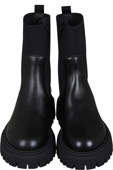 ガールズ Monclerのシューズ Moncler Black Boots For Girl With Logo