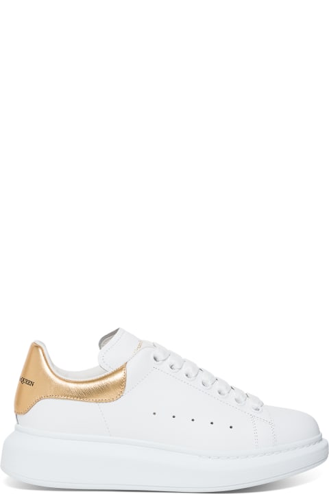 Oversize White Leather Sneakers With Gold Colored Heel Tab