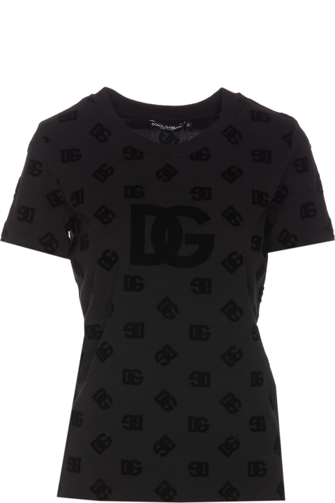 ウィメンズ Dolce & Gabbanaのトップス Dolce & Gabbana All-over Logo Flocked Jersey T-shirt