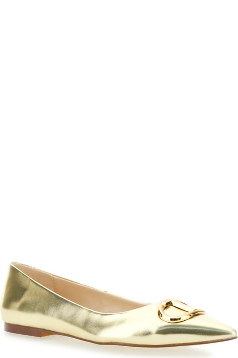 ウィメンズ TwinSetのフラットシューズ TwinSet Gold Tone Ballet Flats With Oval T Detail In Laminated Leather Woman