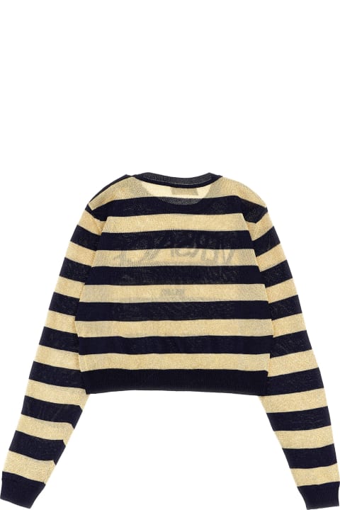Topwear for Girls Versace Lurex Striped Sweater With Logo Embroidery