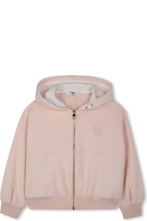 Fashion for Girls Chloé Pink Cardigan With Fixed Hood And Logo On The Front In Cotton Girl