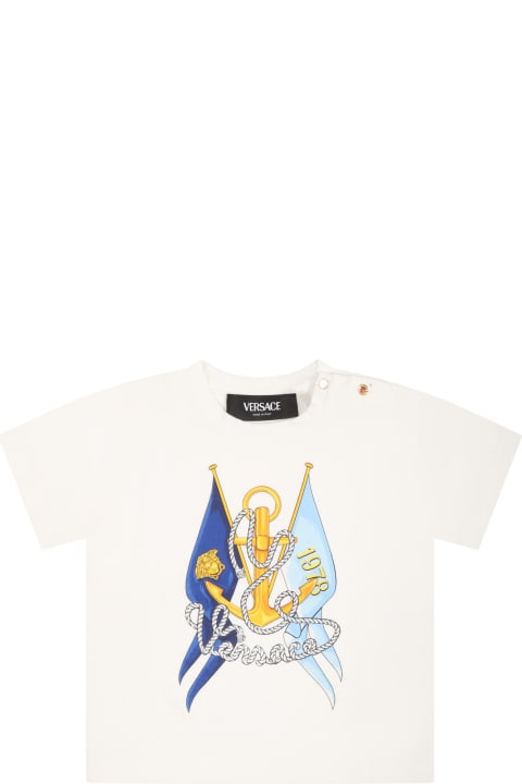 ベビーボーイズ トップス Versace White T-shirt For Baby Boy With Anchor Print