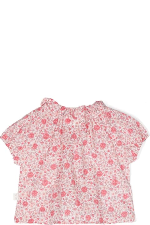 ベビーガールズ Teddy & MinouのTシャツ＆ポロシャツ Teddy & Minou Voile Shirt With Strawberry Red Flower Print