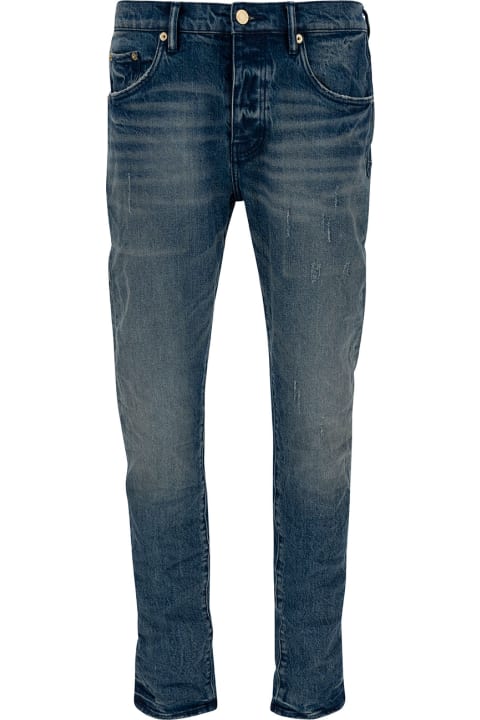 メンズ Purple Brandのウェア Purple Brand Blue Skinny Jeans With Rips In Stretch Cotton Denim Man