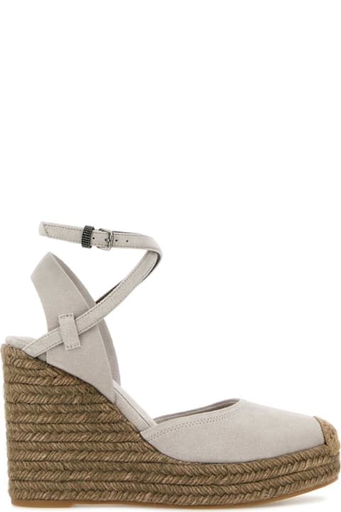 Brunello Cucinelli Light Grey Suede Wedges