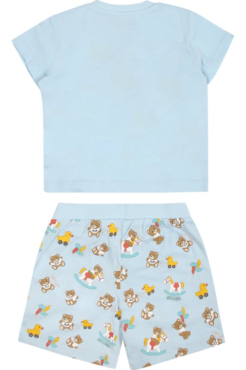 Bottoms for Baby Boys Moschino Light Blue Set For Baby Boy With Teddy Bear And Pinwheel