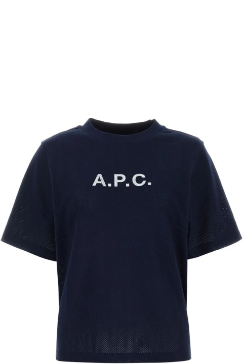 ウィメンズ A.P.C.のトップス A.P.C. Navy Blue Piquet T-shirt