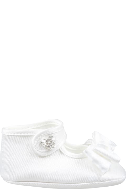 Monnalisa Shoes for Baby Girls Monnalisa White Flat Shoes For Baby Girl With Bow