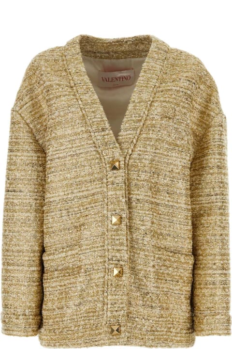 Sweaters for Women Valentino Garavani Gold Nylon Blend Cardigan