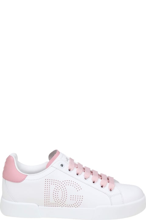 آخر صيحات الموضة من السيدات Dolce & Gabbana Dolce E Gabbana Portofino Light Sneakers In White And Pink Leather