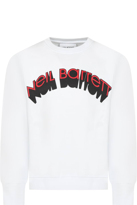 Neil Barrett Kids Neil Barrett White Sweatshirt For Boy With Red And White Logo