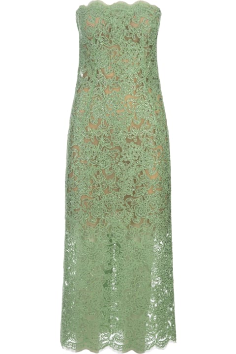 Ermanno Scervino for Women Ermanno Scervino Green Lace Longuette Dress With Micro Crystals
