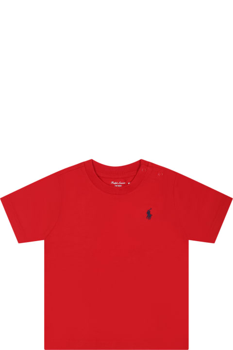 أدوات منزلية Ralph Lauren Red T-shirt For Baby Boy With Logo