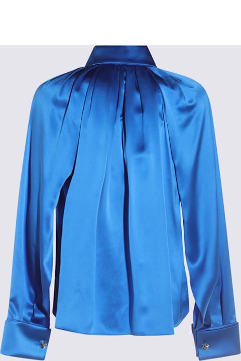 Max Mara ملابس علوية لـ السيدات Max Mara Blue Silk Salice Shirt
