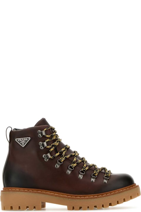 Prada Brown Leather Ankle Boots