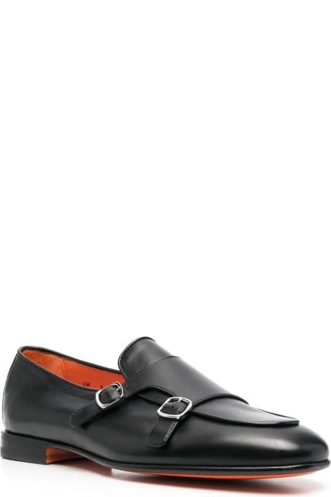 Santoni Men Santoni Black Leather Monk Shoes