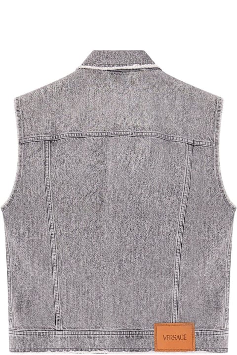 Versace Clothing for Men Versace Logo Patch Frayed Denim Gilet