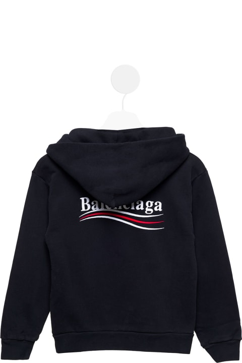 Black Hoodie In Organic Cotton With Logo Printed On The Chest