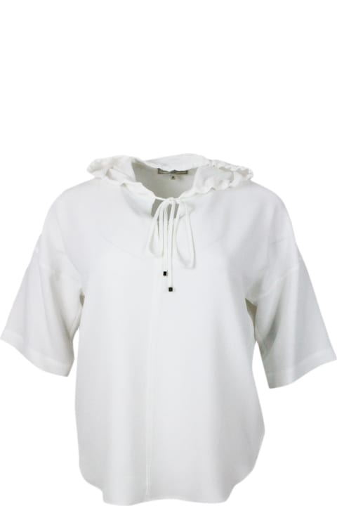 ウィメンズ Antonelliのトップス Antonelli Lightweight Short-sleeved Stretch Silk Crepe Shirt With Drawstring Hood. Fluid Fit