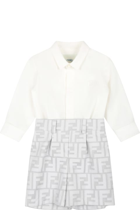 Fendi for Baby Girls Fendi White Suit For Baby Boy With Double F