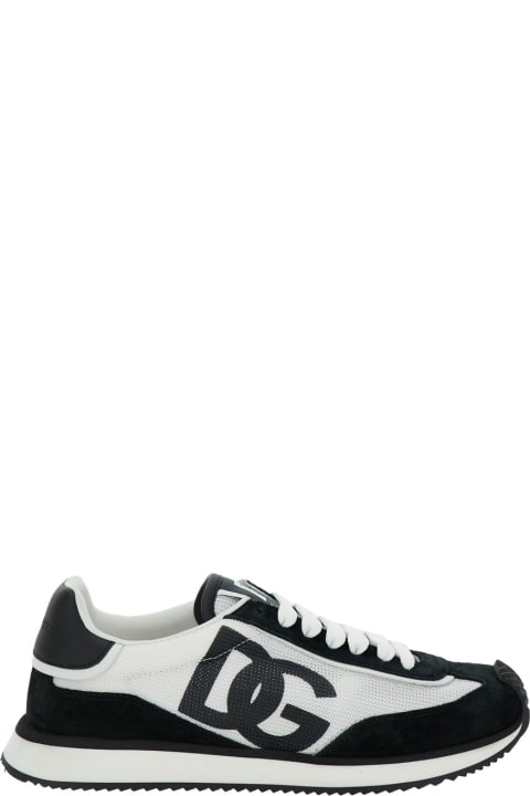 Homeware Dolce & Gabbana 'dg Cushion' White And Black Low Top Sneakers With Logo Print In Mixed Materials Woman