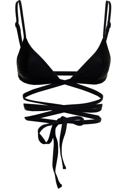 Matteau Woman's Black Nylon Bikini Top With Crossed Laces
