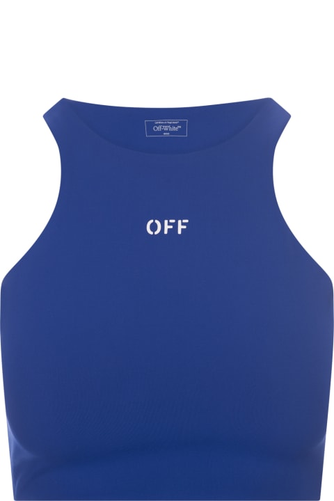 Off-White Women Off-White Blue Sleeveless Crop Top With Logo