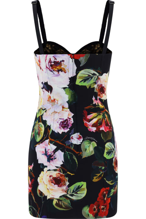 Dolce & Gabbana Clothing for Women Dolce & Gabbana Rose Garden Print Stretch Silk Satin Bustier Short Dress