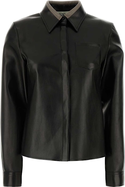 ملابس علوية لـ السيدات Fendi Black Nappa Leather Shirt