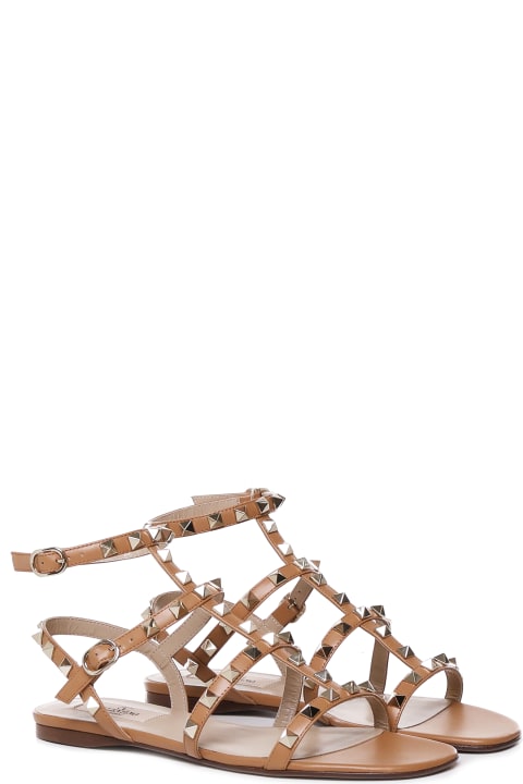 Valentino Garavani Sandals for Women Valentino Garavani Rockstud Flat Calfskin Sandals With Straps