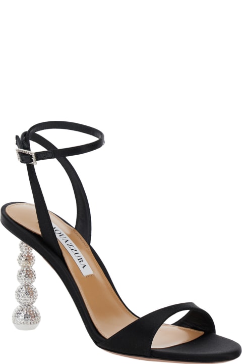 Homeware Aquazzura 
yes Baby
 Black Strappy Sandals With Sculptural Heel In Satin Woman