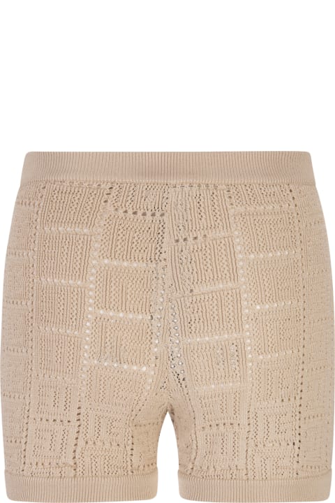 Balmain Clothing for Women Balmain Beige Perforated Knit Shorts With Monogram