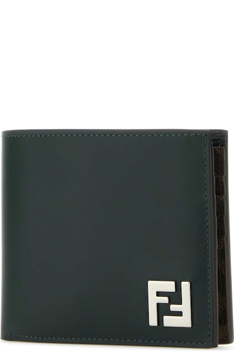 Fendi خصم على Men Fendi Bottle Green Leather Wallet