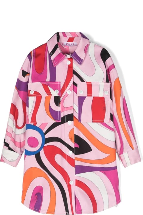 ガールズ Pucciのワンピース＆ドレス Pucci Purple/multicolour Iride Print Shirt Dress