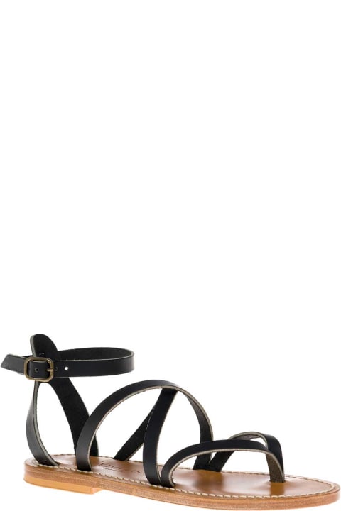 Black Leather Sandals With Crossed Straps