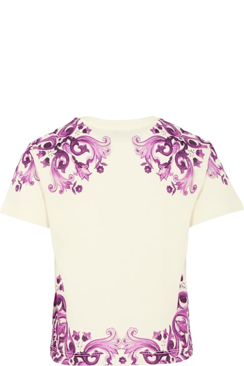 Homeware Dolce & Gabbana White T-shirt For Girl With Logo Dg And Purple Majolica