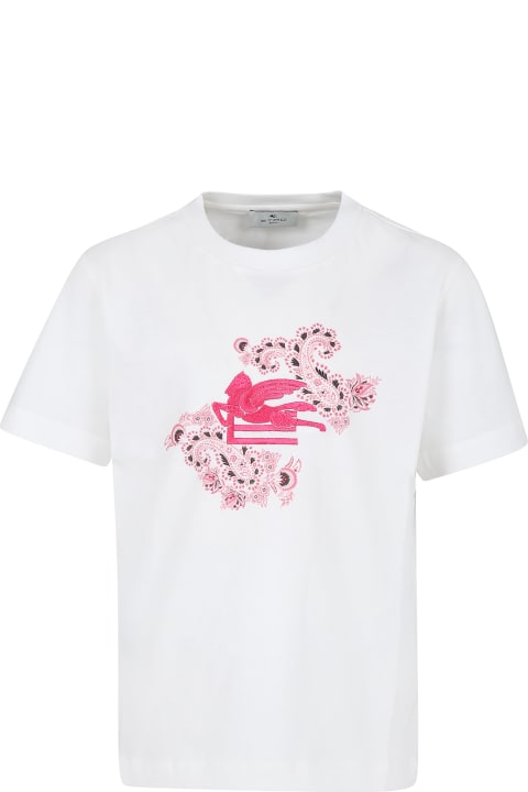 Etro T-Shirts & Polo Shirts for Girls Etro Ivory T-shirt For Girl With Pegasus