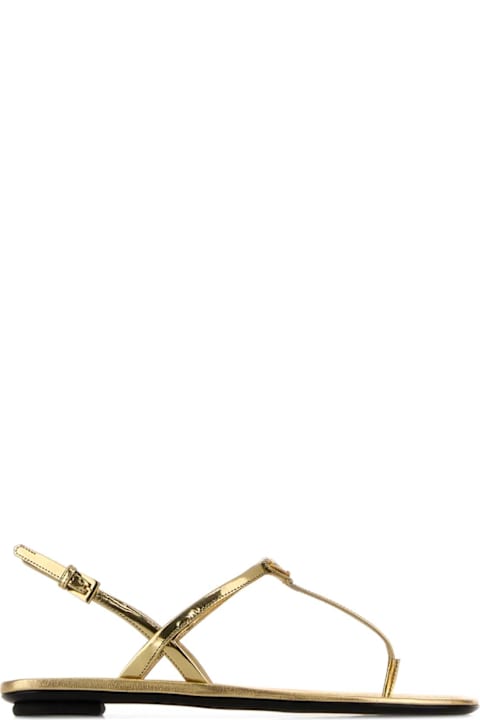 Prada Gold Leather Thong Sandals