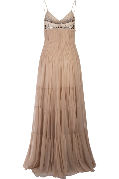 Ermanno Scervino Dresses for Women Ermanno Scervino Nude Creponne Chiffon Long Dress With Crystals