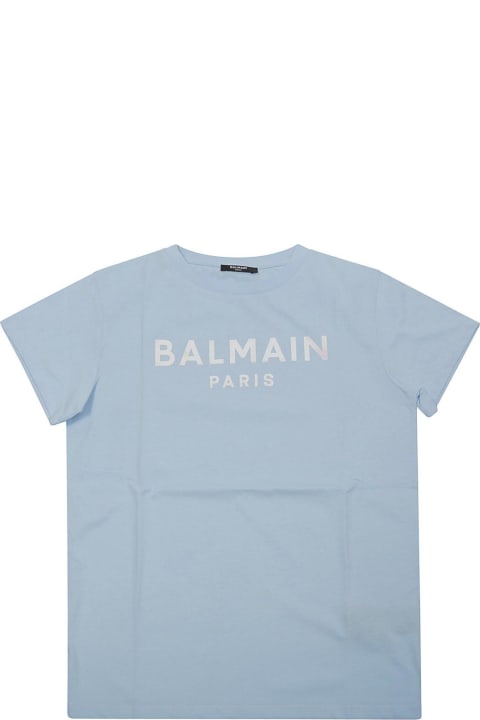 Balmain Topwear for Girls Balmain Holographic Logo Crewneck T-shirt